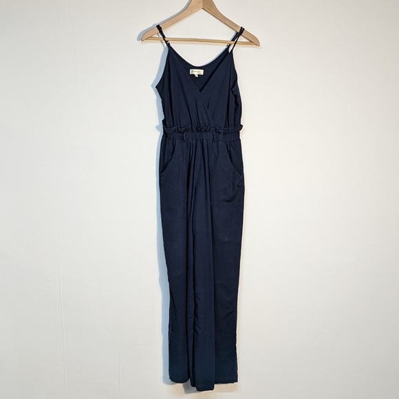 Monteau Navy Blue Cami Wide Leg Jumpsuit Elastic Waist Size Small - Picture 2 of 12